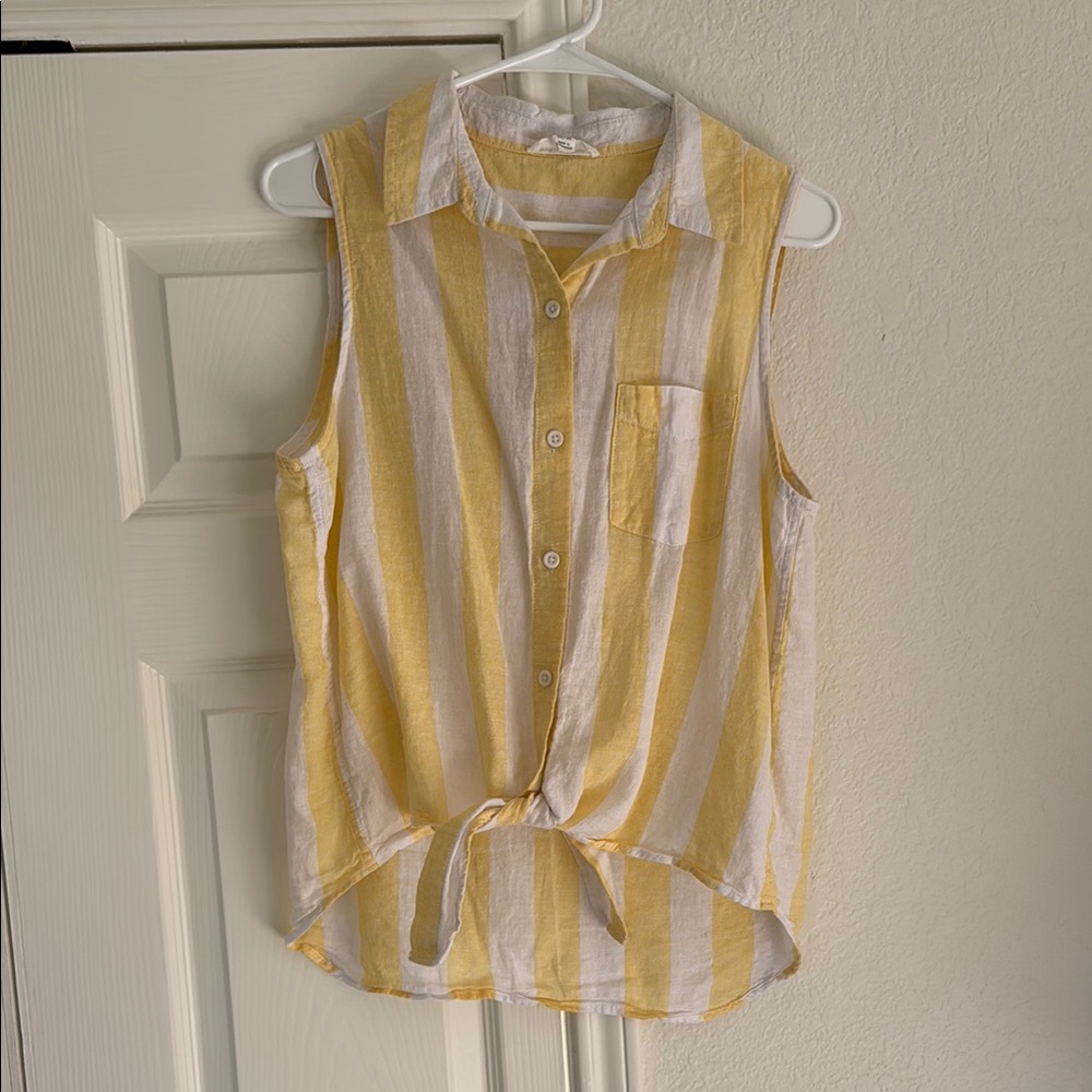 Yellow and White Striped Sleeveless Top